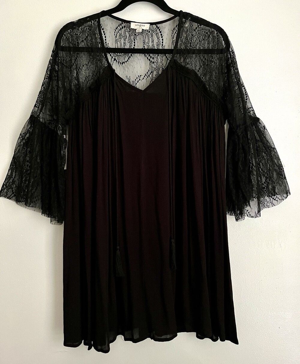 Umgee Baby Doll Shift Dress Small Black Lace Goth Whimsigoth Romantic Party